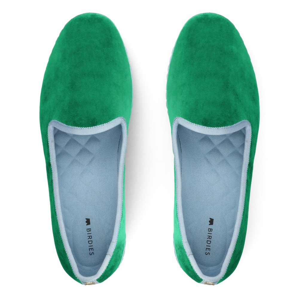 Birdies Green Velvet Slip-On Flats with Light Trim - Picture 2 of 11